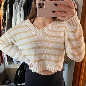 beige and white striped sweater